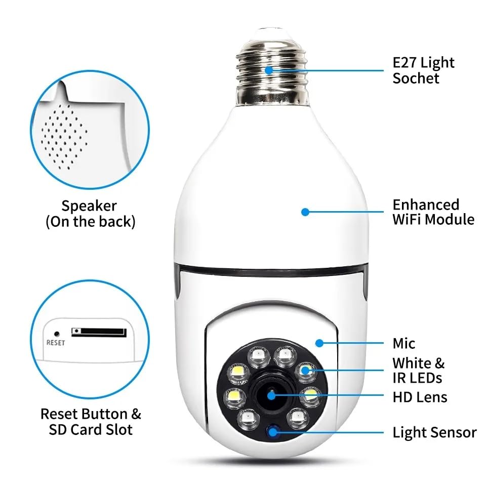 Image of OTOOBEST Outdoor Security Camera, WiFi PTZ Dome Camera with Night Vision, Mobile App Control, White (Bulb-Camera)