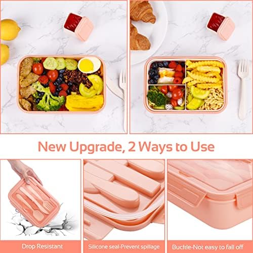 LUZOON pudełko na lunch, Bento Box, śniadaniówka dla dorosłych, 1400 ml, z 3 przegródkami, w zestawie Pudełko ze sztućcami, do kuchenki mikrofalowej i zmywarki, do szkoły, pracy, na piknik, podróż,