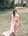 JustVH Maternity Off Shoulder Chiffon Gown Long Sleeve Split Front Maxi Photography Dress Pink