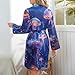 Colorful Glowing Jellyfish Fashion Long Sleeve Nightgowns for Women Spa Bath Robe Attached Belt Knee Length Loungewear M