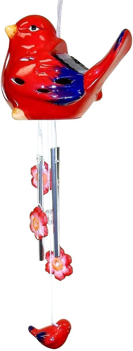Wind Chime Solar LED Light Sitting Bird Red