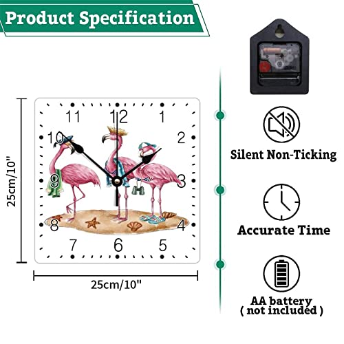 Godblessign Colorful Tropical Flamingo Pink Bird Wall Clock Hawaii Beach Square Clocks Hello Summer Decorative Clocks Battery Operated 10 Inch Tuscan Cabin Wall Home Decor Living Room Decor #TOP5