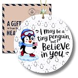 Solmay Penguin Christmas Ornament for Thanksgiving & Holiday Trees, Cute Positive Quote Gift, Long Distance Relationship Keepsake, Acrylic Animal Decor