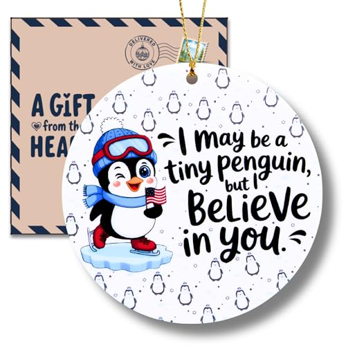 Solmay Penguin Christmas Ornament for Thanksgiving & Holiday Trees, Cute Positive Quote Gift, Long Distance Relationship Keepsake, Acrylic Animal Decor