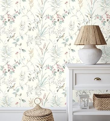 GAULAN 681950 - Papel pintado de ramas flores y pájaros estilo romántico para pared salón dormitorio pasillo comedor - Rollo de 10 m x 0,53 m