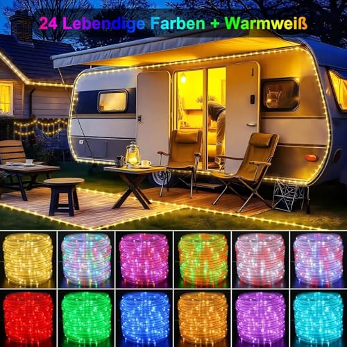 StarryEver 10M LED Schlauch Lichterkette Außen, 100er LED Lichtschlauch Außen IP68, 25 Farben Lichterkette Innen Strombetrieben,Patio Lichterschlauch Strom mit Fernbedienung für Garten Balkon