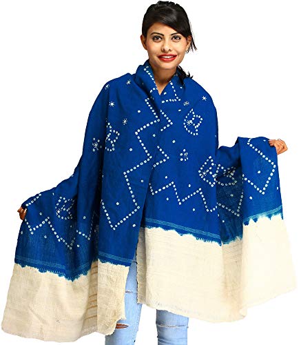 Bandhani Tie-Dye Shawl From Gujarat with Embroidered Mirrors2