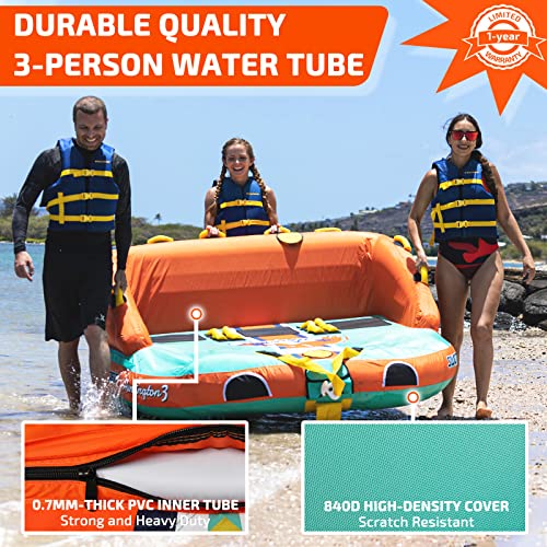 Swonder 3 Person Towable Tubes For Boating, Water Tubes For Boats To Pull, Heavy-Duty Front & Back Tow Points Inflatable Boat Tube With Stronger 840D Nylon Cover #TOP1