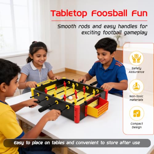 Image of Amazon Brand - Jam & Honey 3 in 1 Tabletop Foosball Game | Mini Football Table with Ludo & Snakes & Ladders | Indoor Board Game for Kids & Family | Age 6+ Years | Compact & Lightweight Design