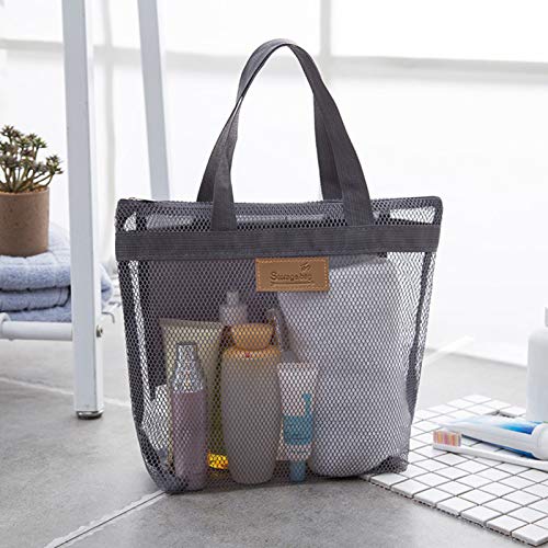 Fridg Polyester Mesh Cosmetic Travel Bag With Zipper, Toiletry Wash Storage Bag For Women, Makeup Case Organizer Handbag For Girls - Grey #TOP5