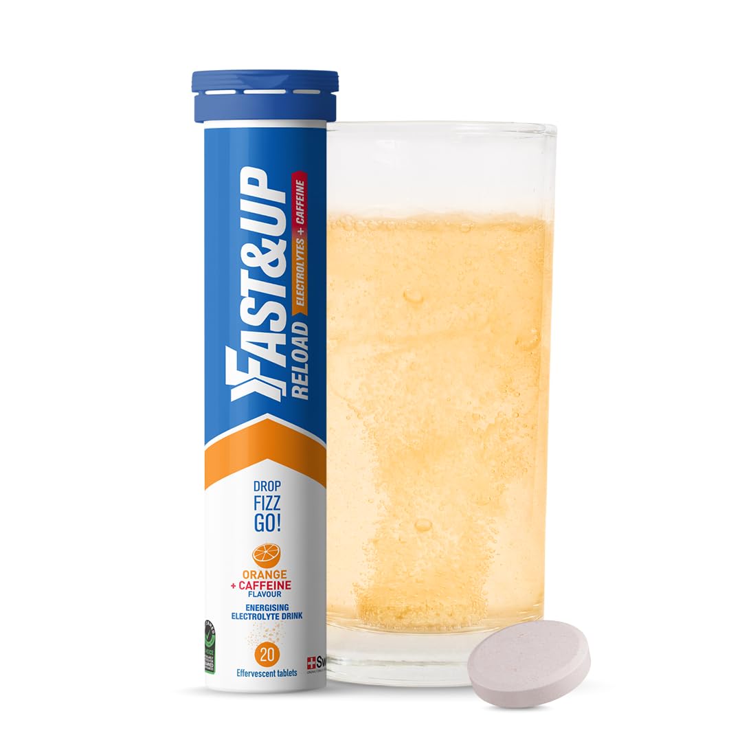 Fast&Up Reload - Energising Electrolyte Drink - Orange + Caffeine Flavour - 20 Effervescent Hydration Tablets - Added Vitamin C & B12 - Vegan