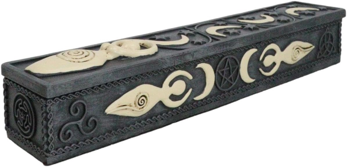 Ebros Gift Wicca Spiral Goddess Shaman Sacred Triple Moon Incense Stick Storage Box Figurine Crescent Moons Yoga Wiccan Decor