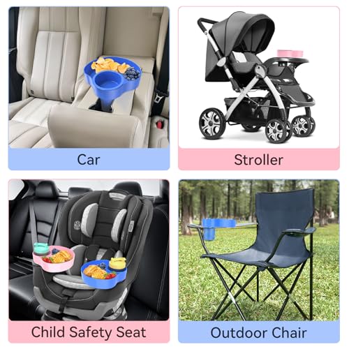 Image of 2PCS Car Seat Snack Tray for Kids: Kids Car Tray with Cup Holder, Toddlers Road Trip Essential, Travel Snacks Food Plate for Stroller, Snack Tray with a Cup Holder (Blue&Pink)