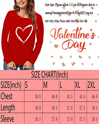 Women Red Heart T Shirt Casual Valentines Clothes Loose Fit Long Sleeve Round Neck Sweatshirt White Heart 2Xl #TOP6
