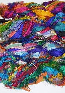 Sari Pure Silk 100g Ribbon Yarn Recycled Sari Silk Ribbon Yarn Multicolored Jewels Shade