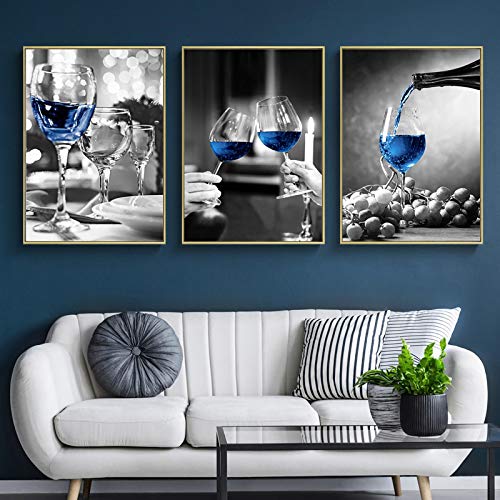 Affiche verre à vin bleu tableau mural de salle à manger et peinture moderne salon