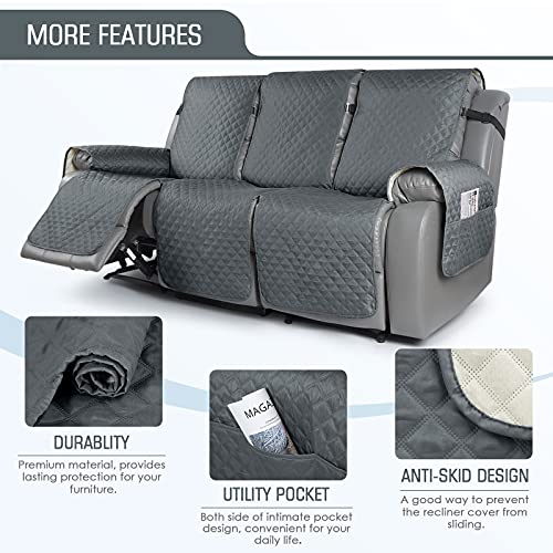 Image of TAOCOCO Recliner Sofa Covers 3-seater with Washable Slipcovers, Non-slip Recliner Protectors with Adjustable Elastic Strap (Dark Grey)