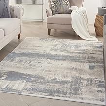 Nourison Home Solace Ivory Grey Blue 53" x 73" Area Rug - Easy Clean, Non Shedding, Bed Room, Living Room, Dining Room, Kitchen 5 x 7