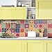 WALPLUS Lot de 48 autocollants en vinyle pour carrelage de cuisine ou de salle de bain Motif mandala méditerranéen 15 cm