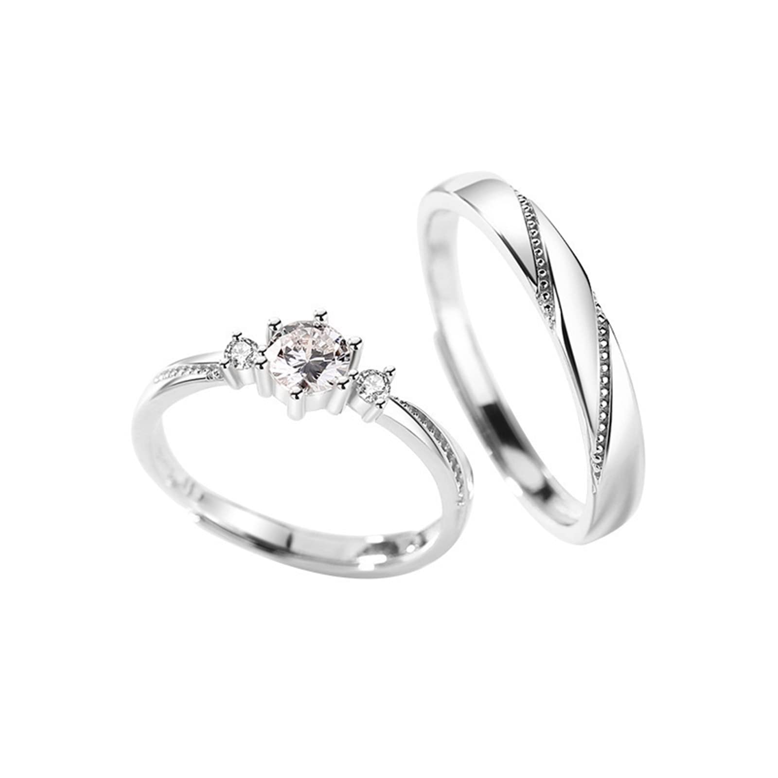 Gualiy Anelli in Argento Donna Uomo Regolabili, Anelli per Coppia Inciso Scanalatura Anello con Zircone Anelli