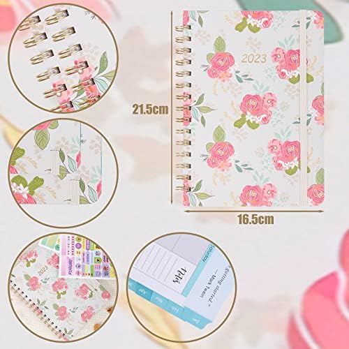Kaket 2023 Diary Week to View, A5 Academic Diary 2022-2023, Weekly and Monthly Planner, Dark Blue,Diary 2023 with Hard Cover, Elastic Closure, Inner Pocket, 12PC Stickers (Pink and White)