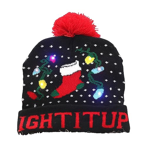 Chapéu de Natal LED | Chapéu de malha iluminado,Gorros quentes de inverno, chapéus de Natal colorido