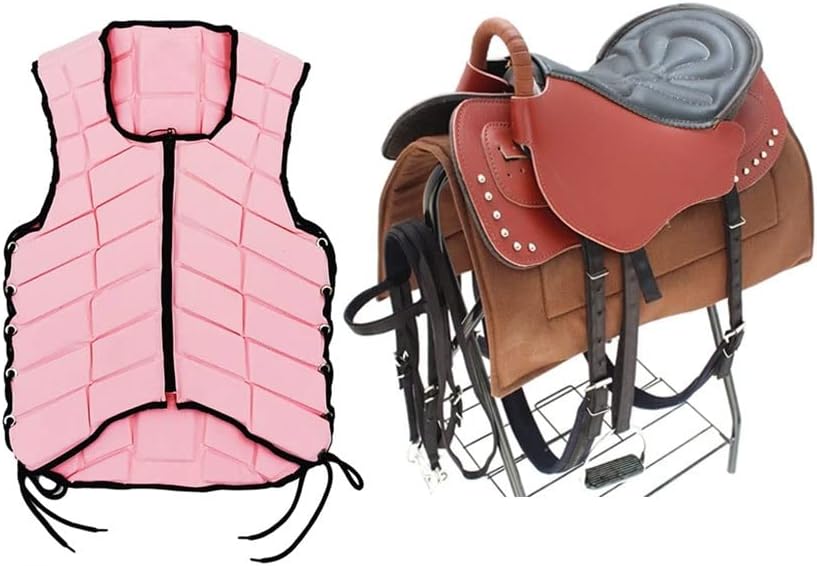 Riding Saddle Set Equestrian Back Protector Riding Safety Vest Body Protection Gear for Men Women Toddler Kids Boys Girls (Black, L+A) (Pink M+B)