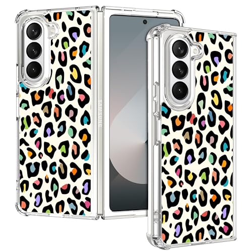 GlamCase for Samsung Galaxy Z Fold 5 5G, Samsung Z Fold 5 Clear Case - Leopard Skin Multicolor Pattern Printed Crystal Clear Shockproof Protective Designer Back Clear Case for Galaxy Fold 5 by GlamCase - Used condition - CA$5.84