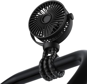 Portable Stroller Fan, 4000mAh Rechargeable Clip on Fan with Flexible Tripod, 3 Speeds Cooling, LED Display, Detachable Grille, Quiet Operation, for Car Seat, Crib & Treadmill Bunk Bed