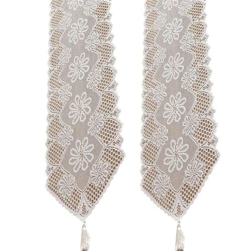 UNTERING 2 tapetes de mesa de encaje blanco con ganchillo hechos a mano con diseño floral para decoración de café y final