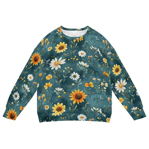 JUNZAN Autumn Flowers Sunflower Lily Rosemary Teal Big Boys Pullover Hoodie Crewneck Kids Hoodies Boys Party 4T