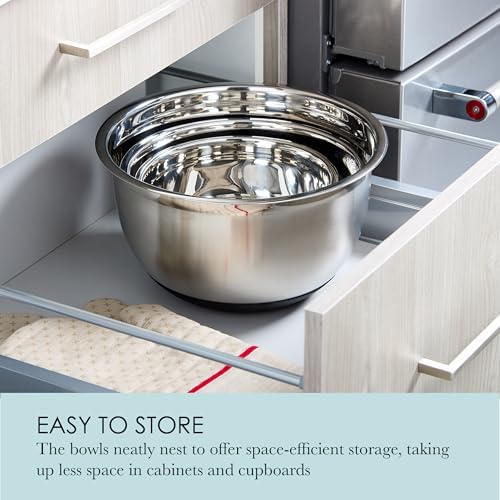 Chicago Metallic Stainless Steel Bowls, Versatile Nesting Mixing Bowls for Every Kitchen Task, Set of 3 - Thumbnail 4