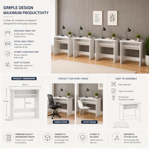 Image of Engineered Wood Ergonomic Prime Desk, Set of 4, White