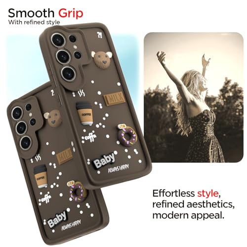 Image of Pikkme Back Cover for Samsung Galaxy S25 Ultra 5G | 3D Bear Silicone Cute & Fun Coffee Cartoon | Full Body Protection Bumper Case (Brown)