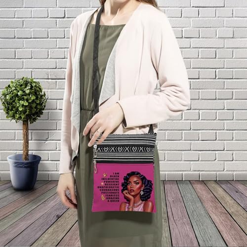 African American Messenger Bag Small Ethnic Pattern Adjustable Strap Crossbody Zipper Pouch Inspiring Phone Organizer Wallet I Am Black Queen Shoulder Handbag for Black Women3