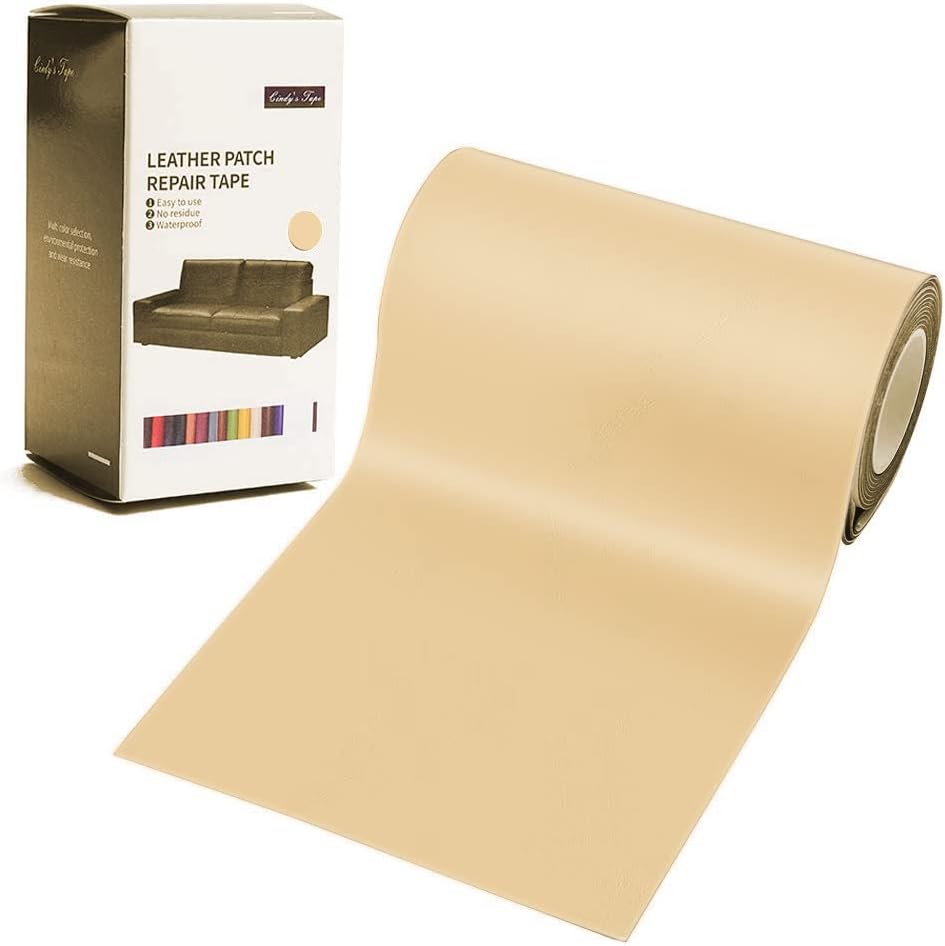 Cindy's Tape Leather Repair Patch Tape Beige Tan 4 x 60 inch Self Adhesive Leather Repair Tape for Furniture, Car Seats, Couch, Sofa, Office Chair, Vinyl Repair Kit