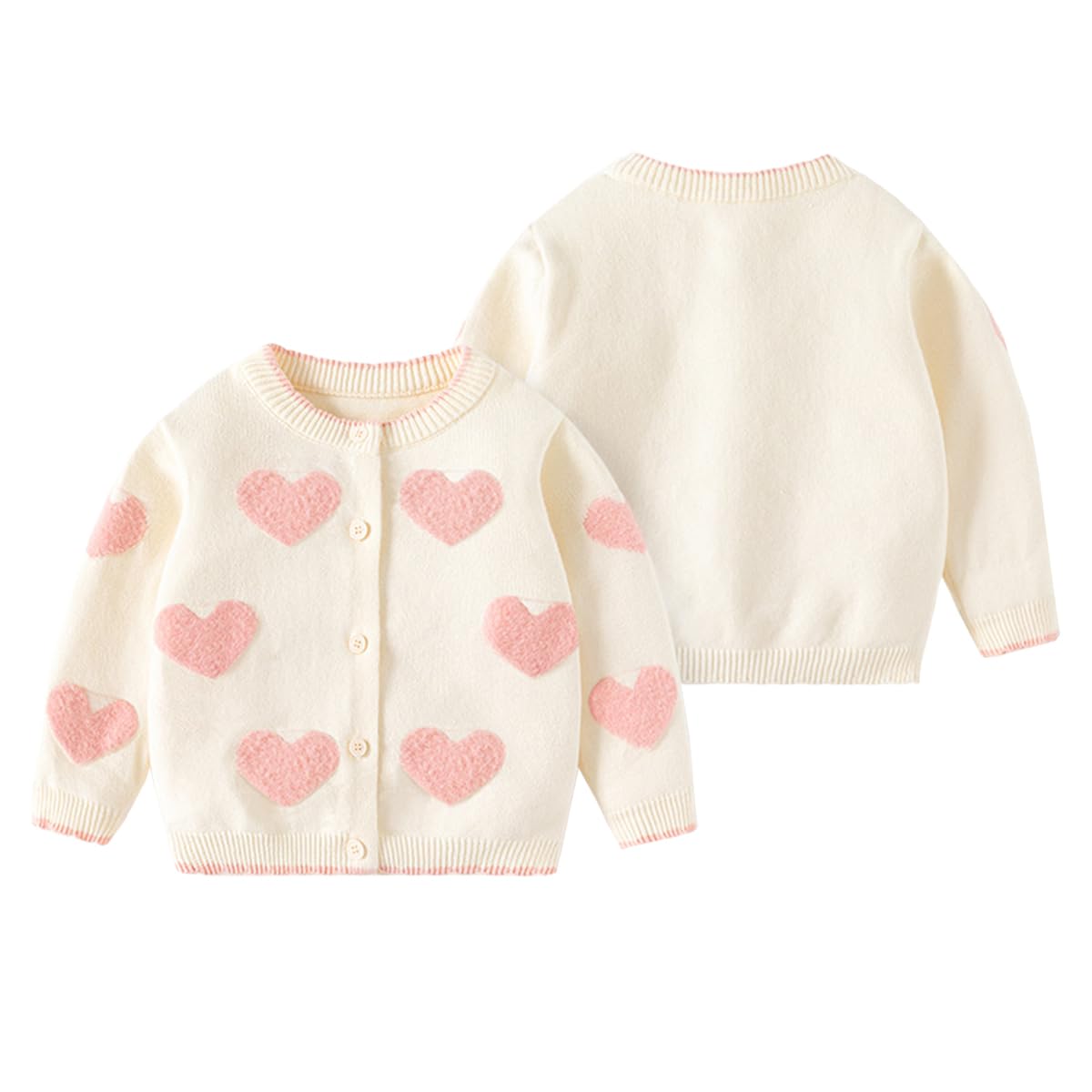 Cárdigan de Punto para Niña Bonito Suéter de Algodón con Corazones y Flores Cárdigan para Otoño e Invierno Abrigo Ropa para Niñas 12 Meses a 5 Años