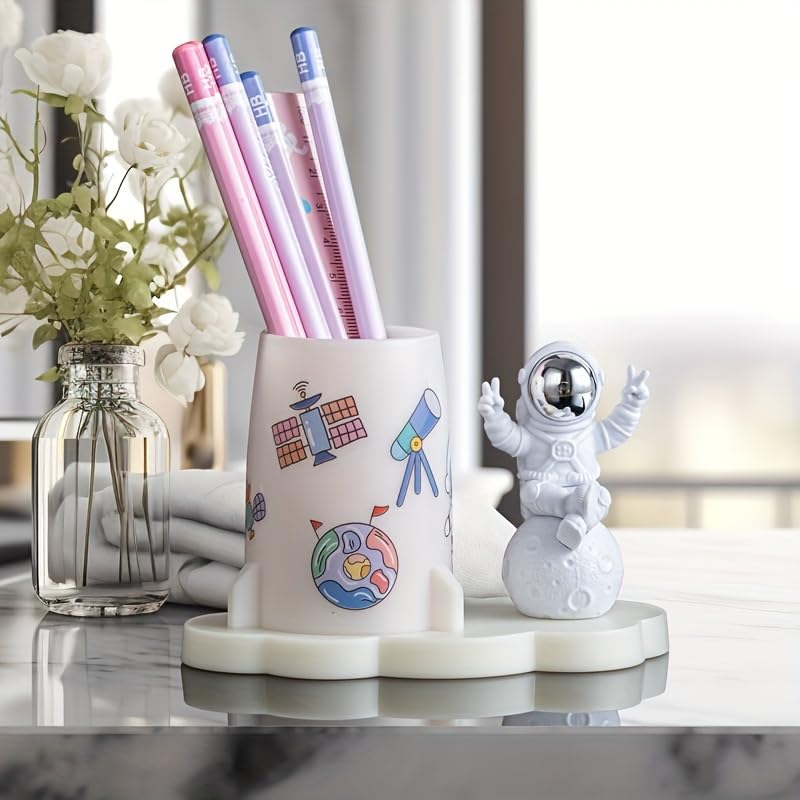 Image of Street27 Astronaut Figurine Pencil Holder Cartoon Decorative Ideal Gift For Office Classroom Home Desk Pen Pencil Holder Organizer Gifts Adults Kids 360 Rotating (Golden),Stationary