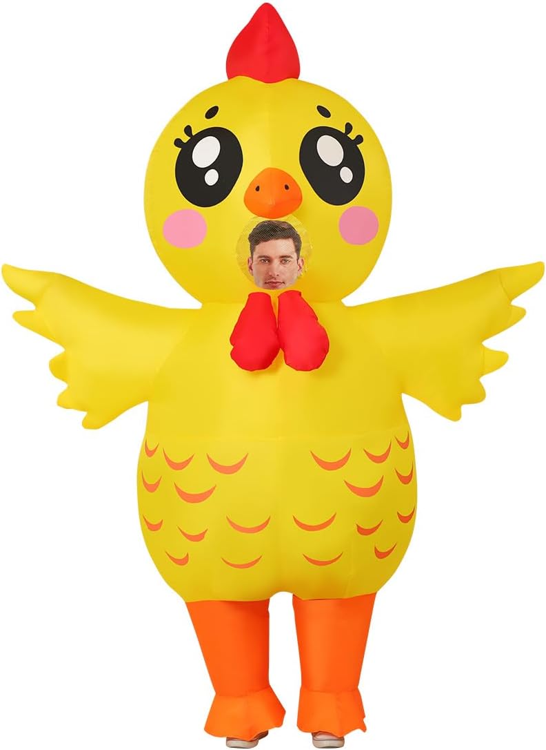 COMIN Inflatable Chicken Costume for Adults Simulated Skin Air Blow up Funny Halloween Costume Inflatable For Men Women 72"