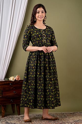 Image of Maternity Feeding Kurti for Women | Cotton Blend Anarkali Dress with Nursing Zip for Pre & Post Pregnancy