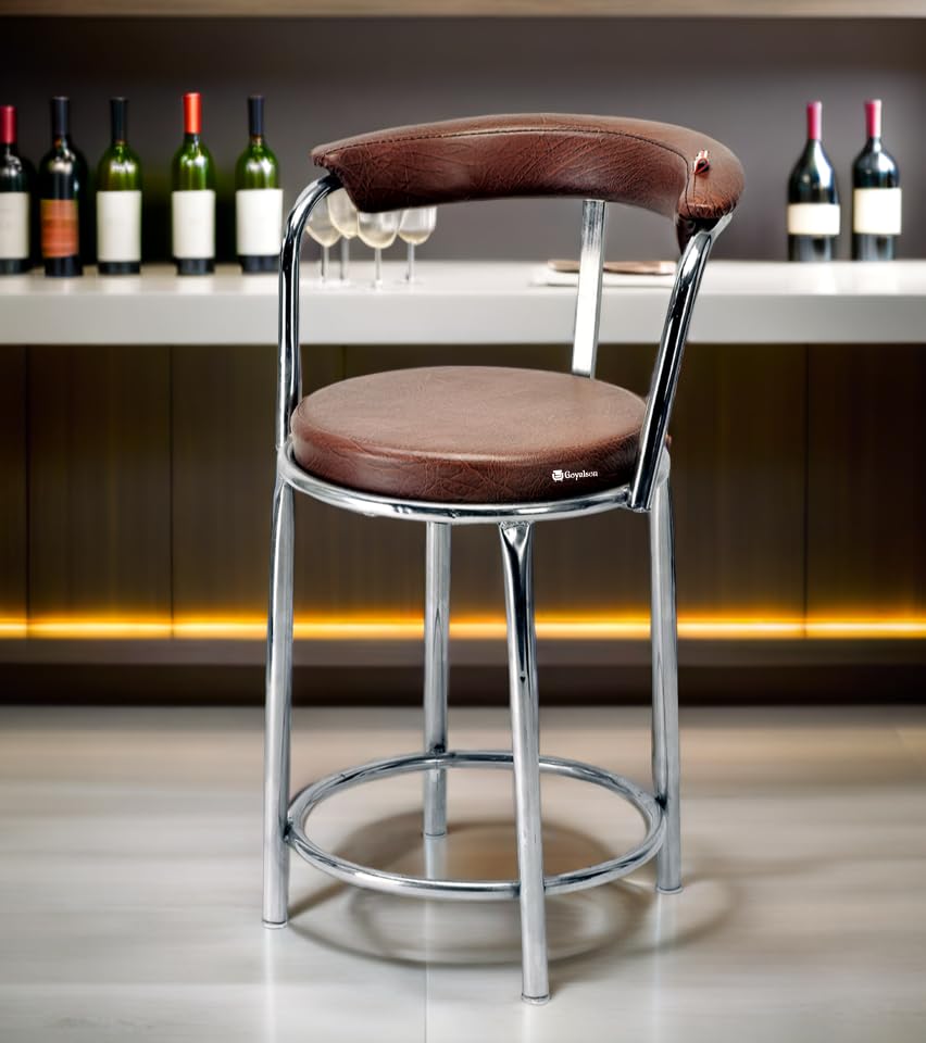 Goyal steel & furniture Exclusive Stainless Steel Multipurpose Stool with Footrest -Modern Comfortable Cushioned Chair for Bar, Cafe, Salon, Reception, Outdoors (1, Standard)