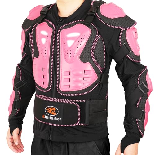 RIDBIKER Motorcycle Full Body Armor Protector Removable Racing Jacket Motocross Spine Chest Motocross Protective Shirt (Pink XL)