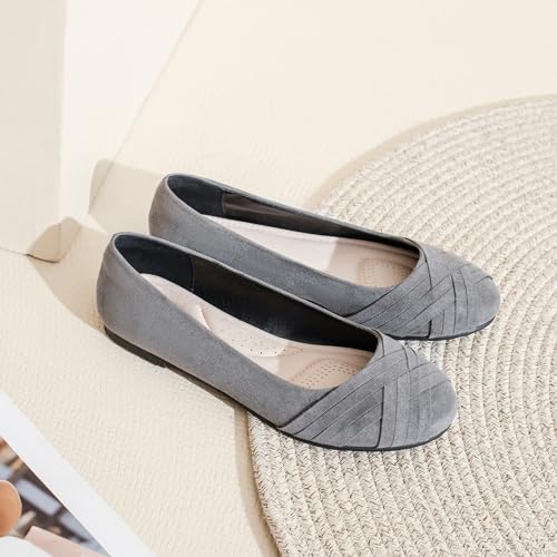 Veittes Women's Wide Width Flat Shoes, Casual Ladies Comfortable Round Toe Elegant Slip on Ballet Flats.(2109002-4,GR/MF,6.5 Wide)4