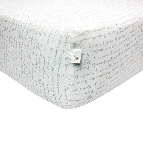 Burt's Bees Baby - Fitted Crib Sheet, Alphabet Bee, 100% Organic Cotton Crib Sheet for Standard Crib and Toddler Mattresses (Sky)