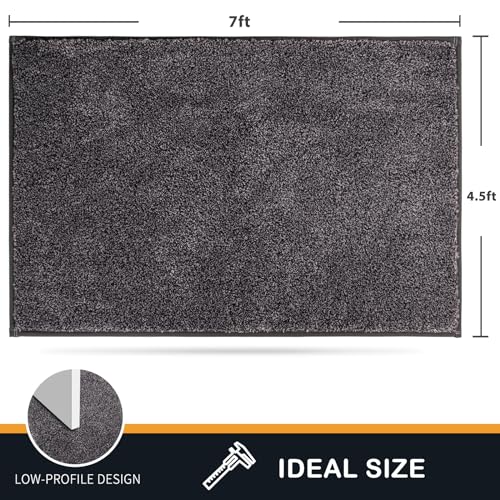 PURRUGS Easy Care Area Rug 4.5ft x 7ft, Non-Slip Washable Entryway Rug, Dog Door Mat, Stain Resistant Accent Rug for Hallway, Living Room, Bedroom and Mudroom, Light Grey-Dark Grey