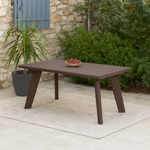 Image of Oaknest Supreme Bison 6-Seater Dining Table in Globus Brown - Robust & Weather-Resistant Plastic Dining Table, Ideal for Indoor & Outdoor Family Meals