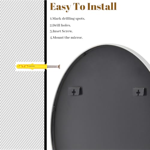 Image of VooBang White Round Bathroom Mirror, 24 inch Circle Wall Mounted Hanging Mirror with Simple Modern Circular Metal Frame for Hallway, Entryway, Living Room, White Frame