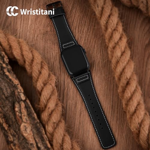 Wristitani Leather Bands Compatible With Apple Watch Band 49mm 45mm 44mm 42mm for Men, Top Grain Genuine Leather Replacement Strap for iWatch Ultra2 Ultra Series 9 8 7 SE2 SE 6 5 4 3