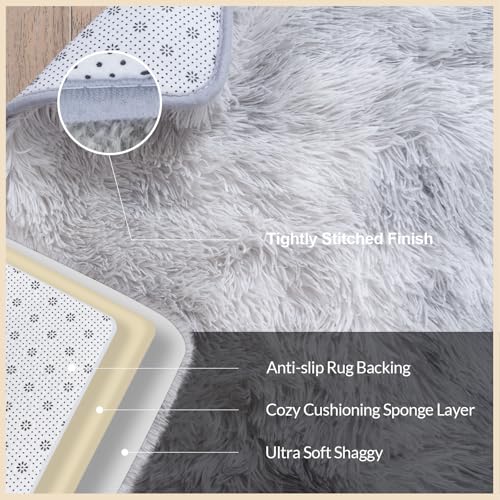 Area Rugs 9x12 Living Room, Large Fluffy Rugs for Bedroom, Soft Carpet Shag Kids Room Rug, Non-Slip Fuzzy Rugs Indoor (Grey Tie-Dyed, 9ft x 12ft)