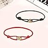 Azlanway Segeltau Damen Armband Tricolor, 2 Stück Paar-Armband, Kordelarmband mit Edelstahl Ring in Silber, Gold & Roségold, Freundschaftsarmbänder, Einstellbares Handgelenk Armbänder（Schwarz + Rot） #1